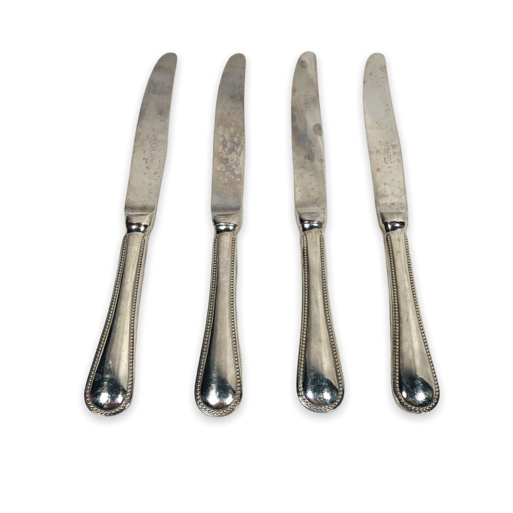 Couzon Set 4 Knife Dinner Butter Knives Jean Le Perle‎ Pattern France Stainless